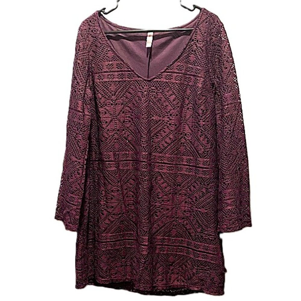 Xhilaration Plum Lace Long Sleeve Shift Dress XXL Juniors Fit Boho